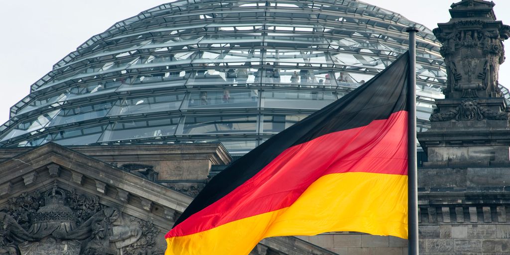 German parliament building Reichstag with flag